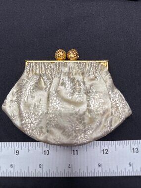 Vintage Gold-Tone Clasp Brocade Evening Coin Purse Made In France